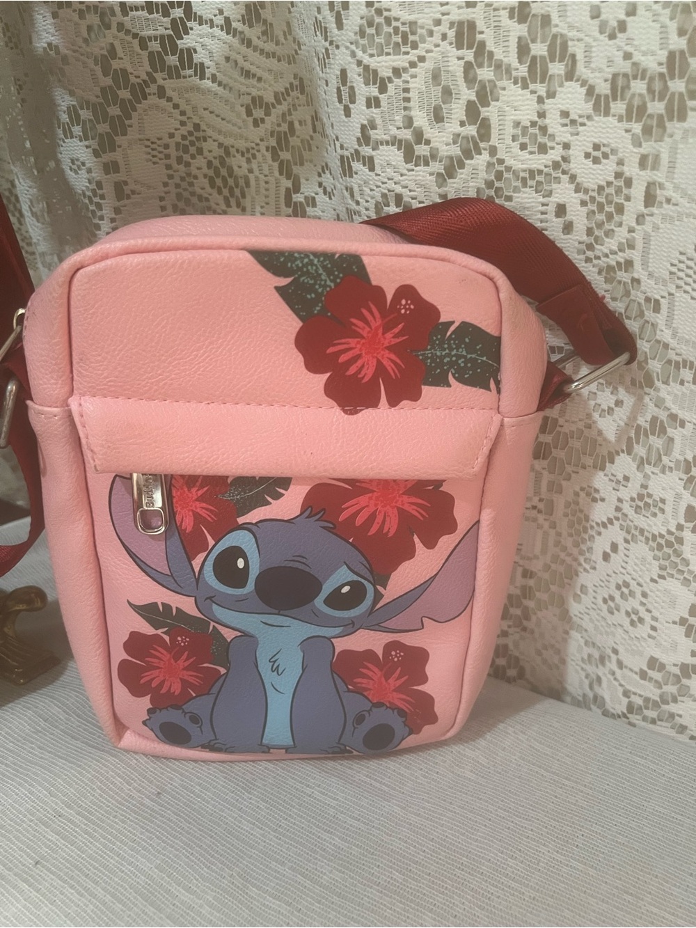 Disney Buckle-Down Lilo & Stitch Floral Mini Crossbody Bag/Pouch w/ Strap Pink